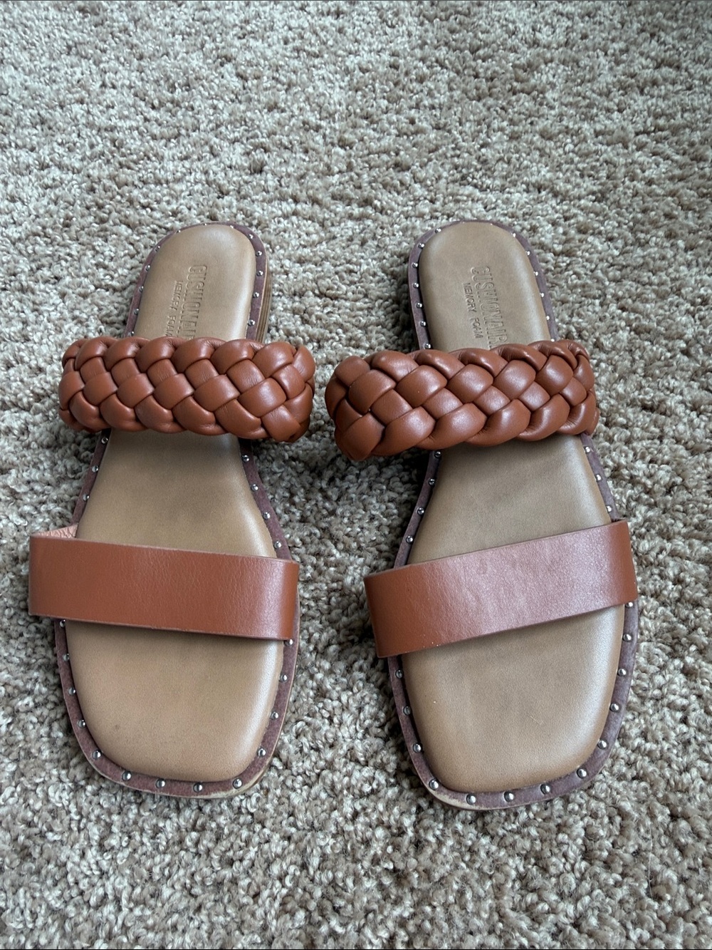 Women's Braided Double-Strap Slide Sandals in Tan Size 6.5